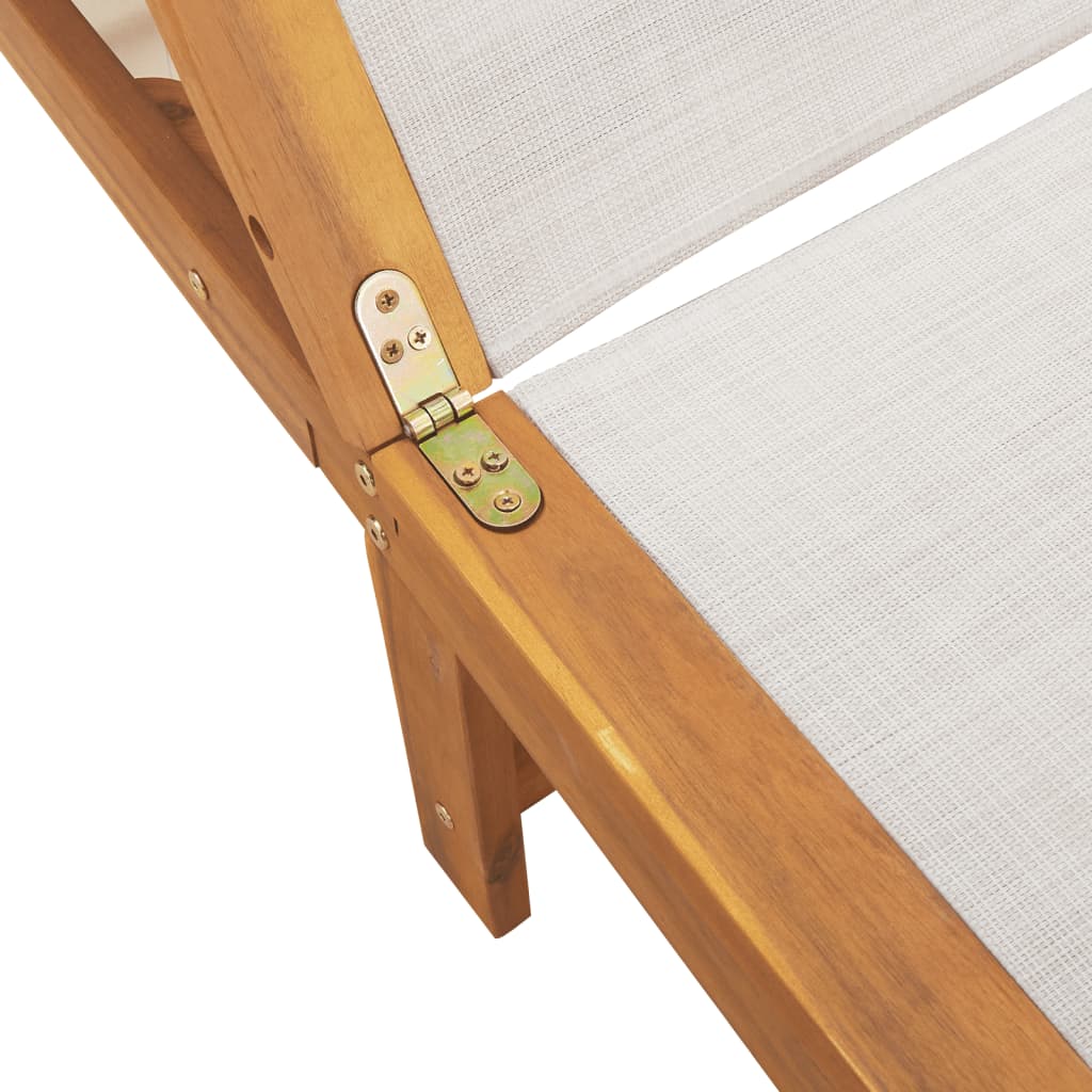 2 db szürke tömör akácfa és textilén napozóágy