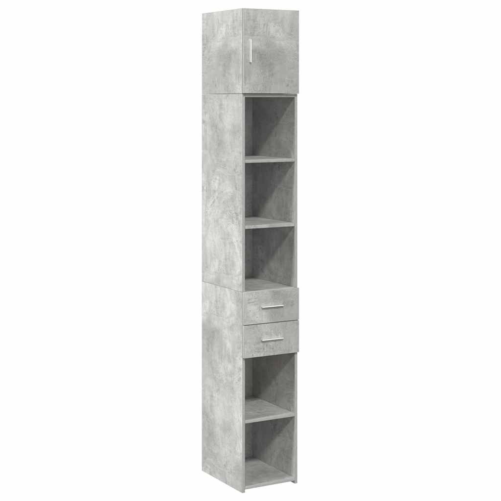 Betonszürke szerelt fa vékony tárolószekrény 30 x 42,5 x 225 cm