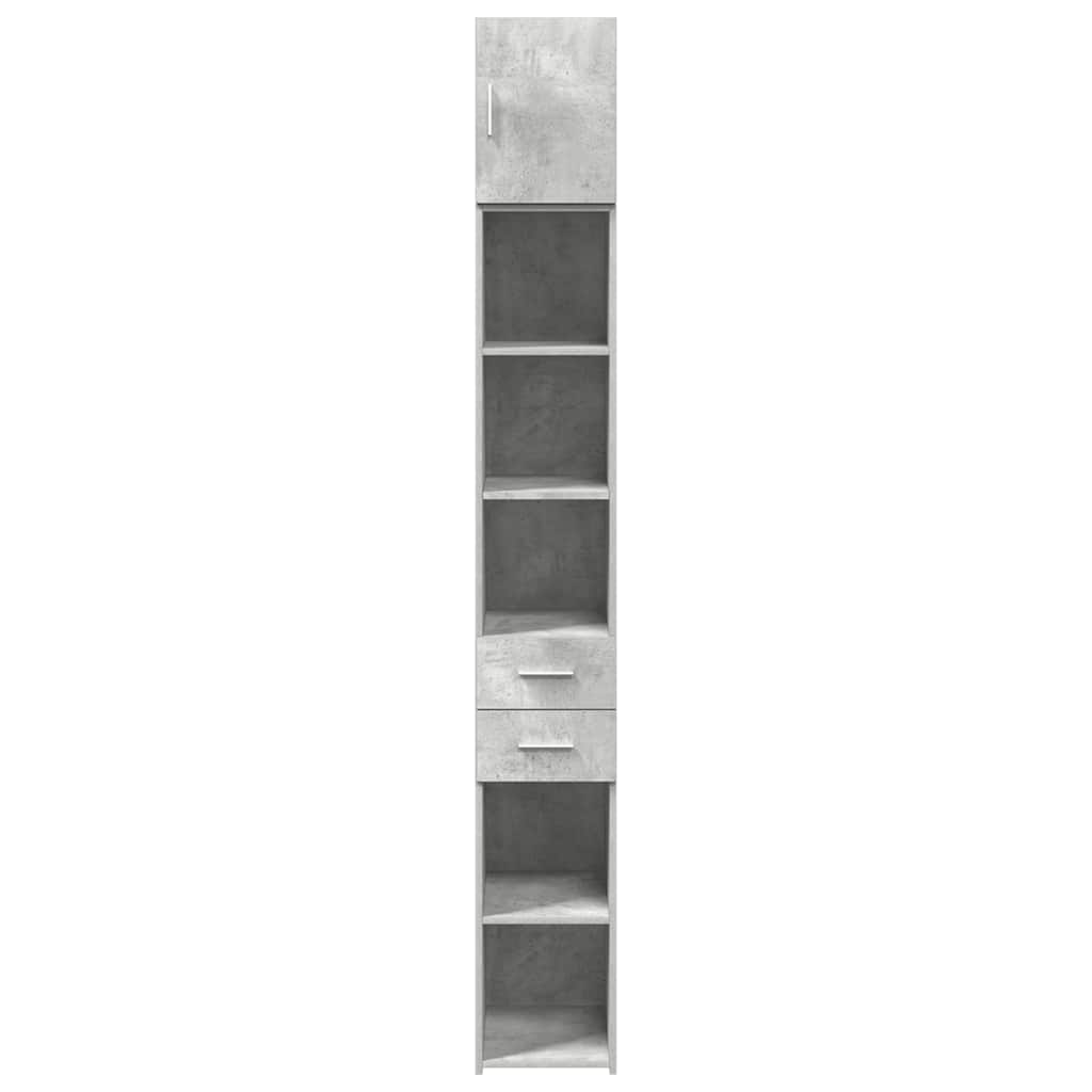Betonszürke szerelt fa vékony tárolószekrény 30 x 42,5 x 225 cm