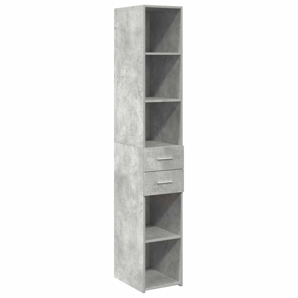 Betonszürke szerelt fa vékony tárolószekrény 30 x 42,5 x 225 cm