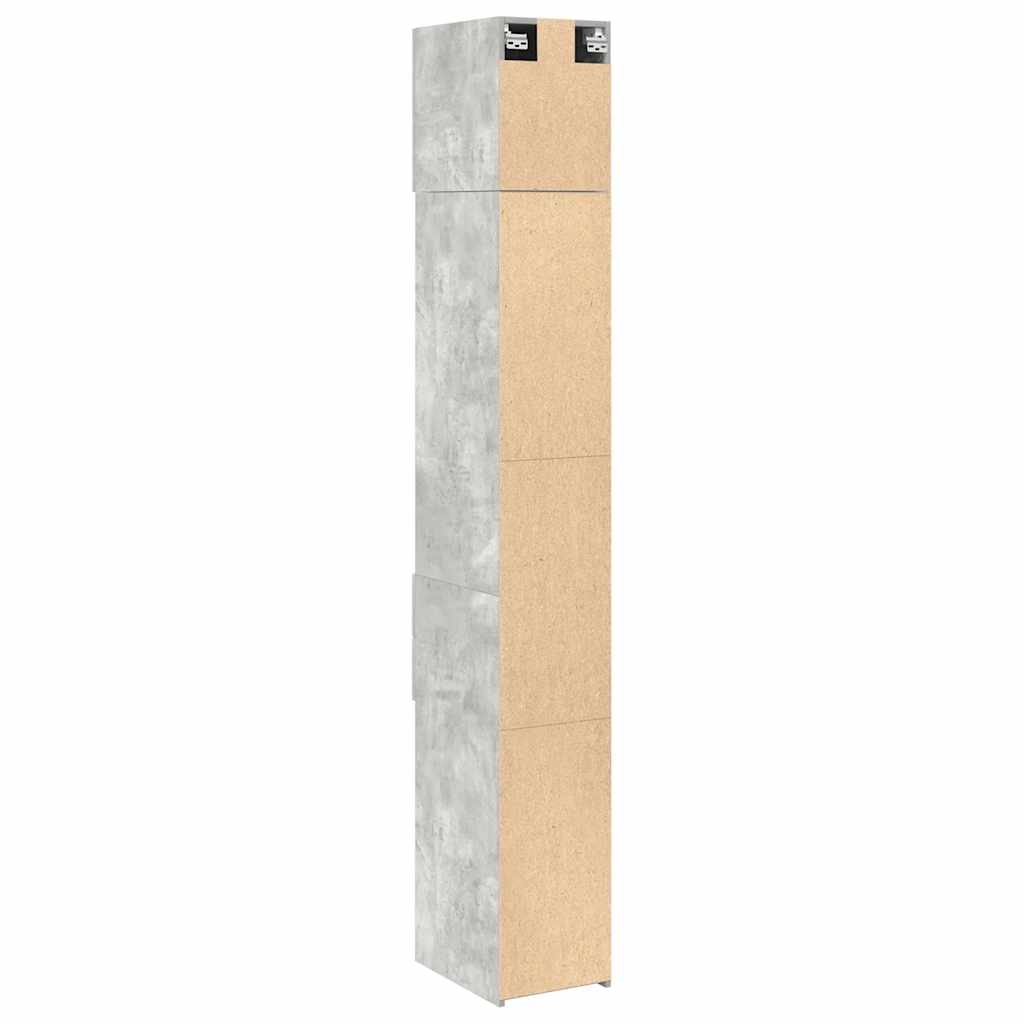Betonszürke szerelt fa vékony tárolószekrény 30 x 42,5 x 225 cm
