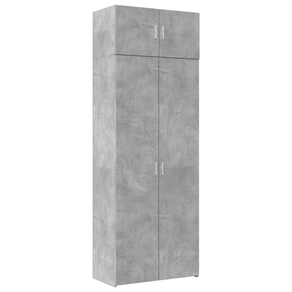 Betonszürke szerelt fa tárolószekrény 80 x 42,5 x 225 cm