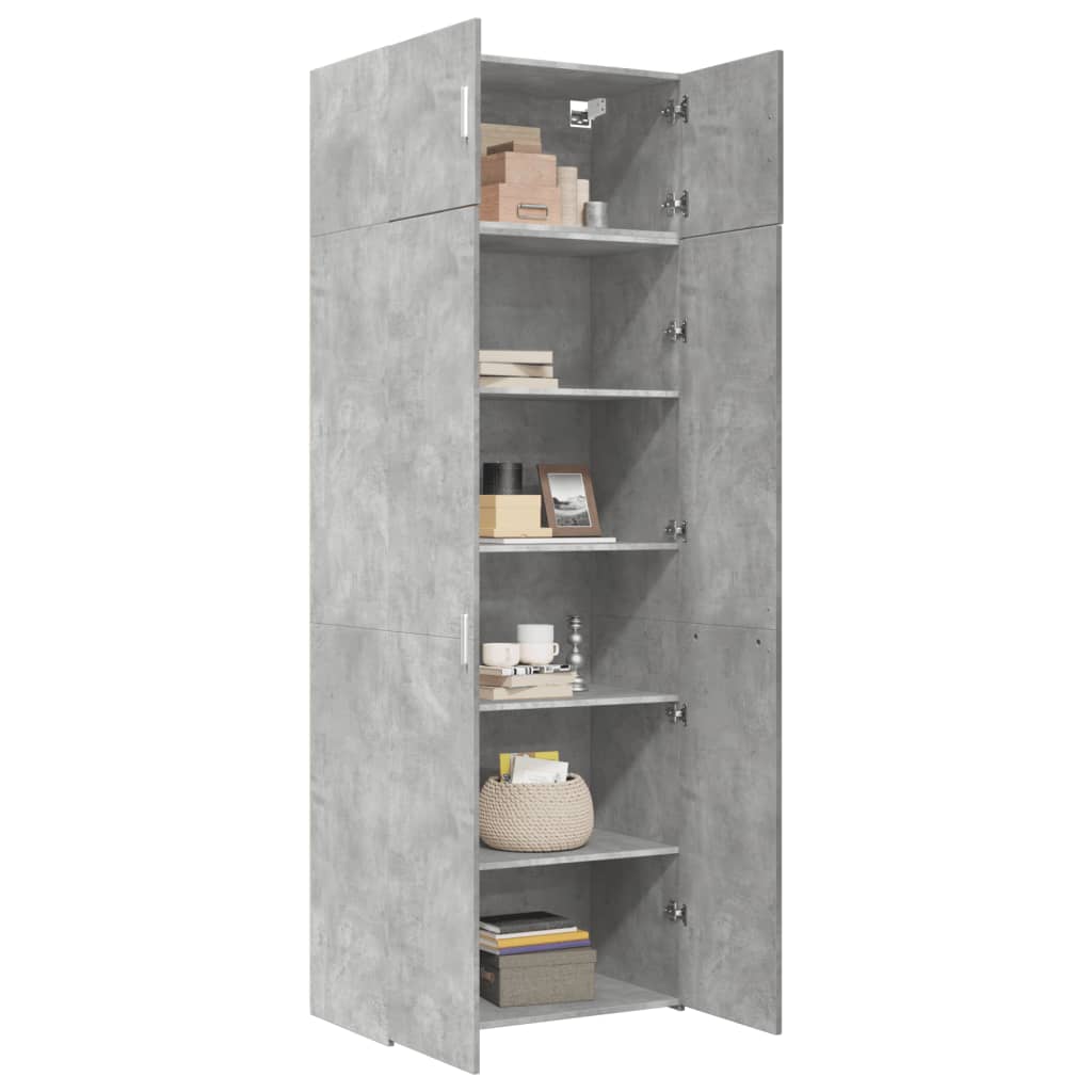 Betonszürke szerelt fa tárolószekrény 80 x 42,5 x 225 cm