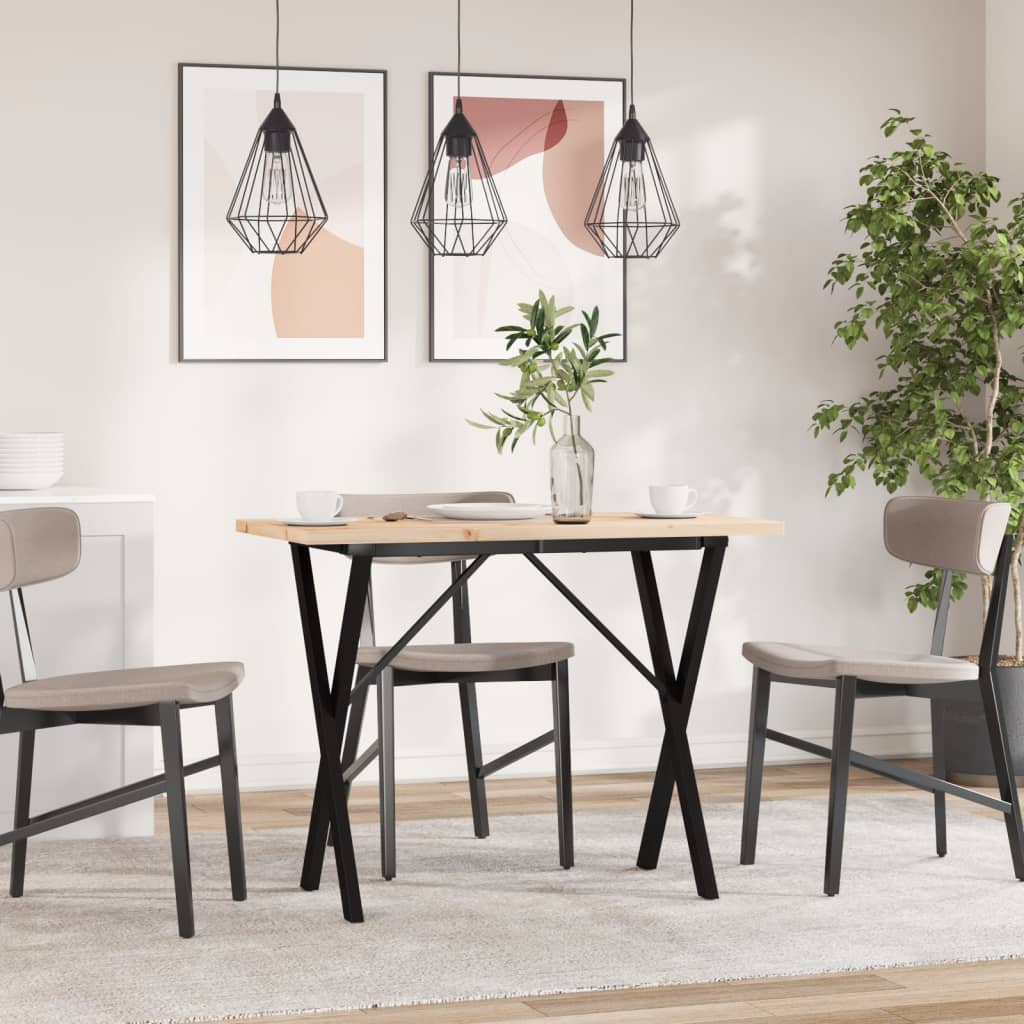Tömör fenyőfa és öntöttvas étkezőasztal x-vázzal 100x50x75,5 cm