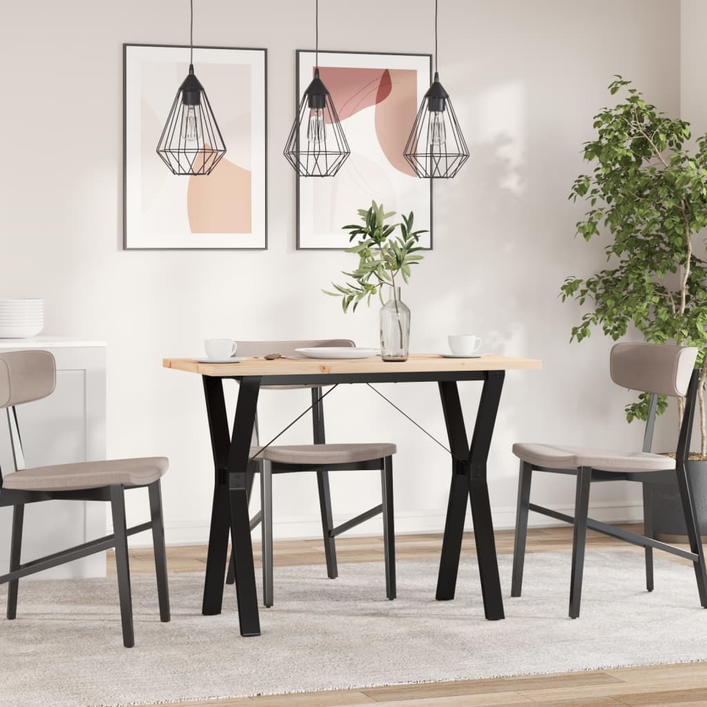 Tömör fenyőfa és öntöttvas étkezőasztal y-vázzal 100x50x75,5 cm