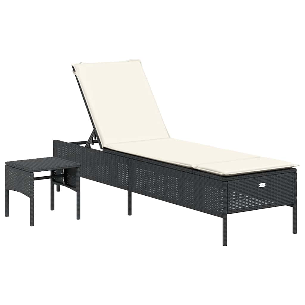 3 részes fekete polyrattan napozóágy szett párnával