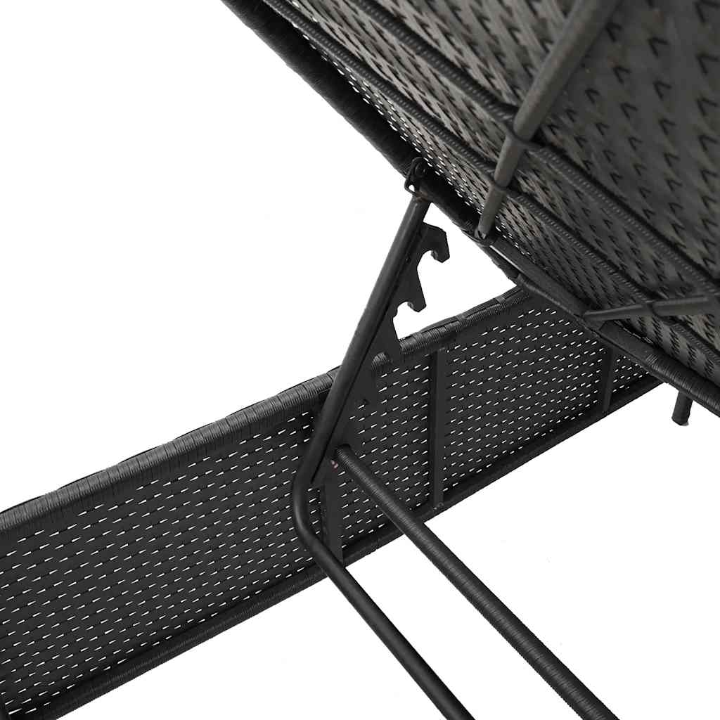 3 részes fekete polyrattan napozóágy szett párnával