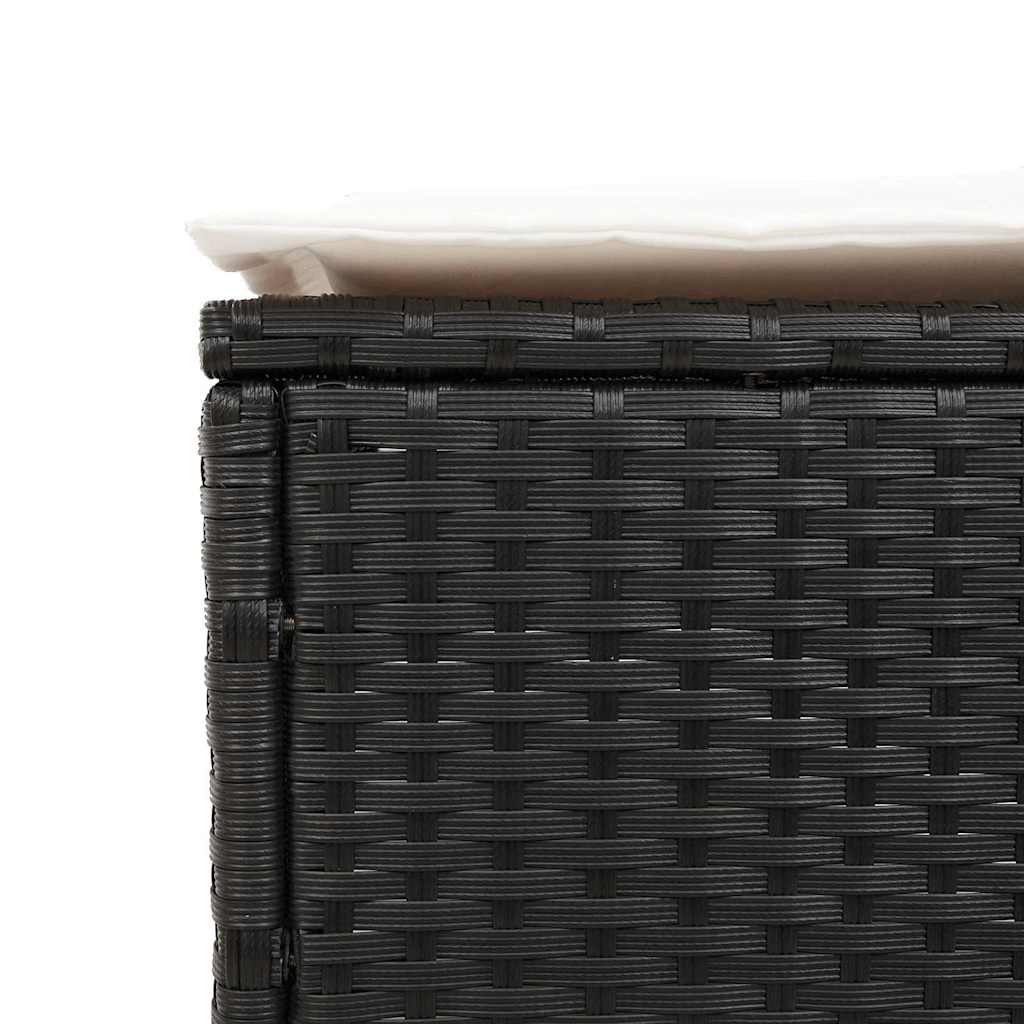 3 részes fekete polyrattan napozóágy szett párnával