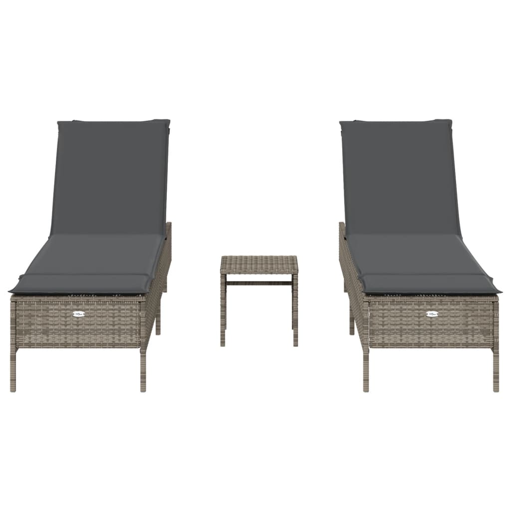 3 részes szürke polyrattan napozóágy szett párnával