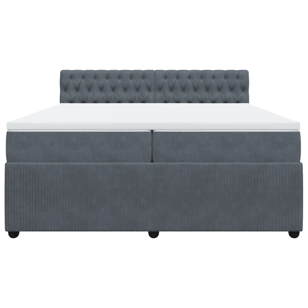 Sötétszürke bársony rugós ágy matraccal 200x200 cm