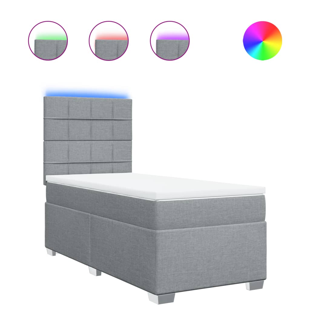 Világosszürke szövet rugós ágy matraccal 80 x 200 cm