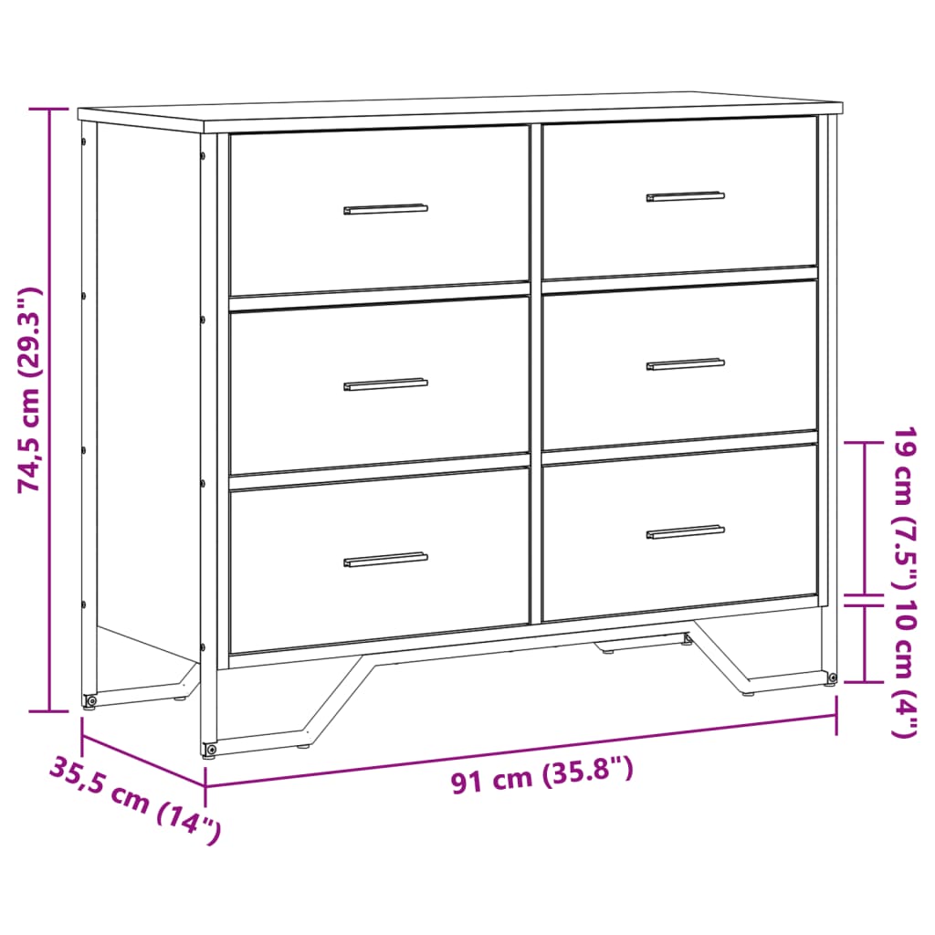 Füstös tölgy színű szerelt fa komód 91 x 35,5 x 74,5 cm Füstös tölgy színű szerelt fa komód 91 x 35,5 x 74,5 cm