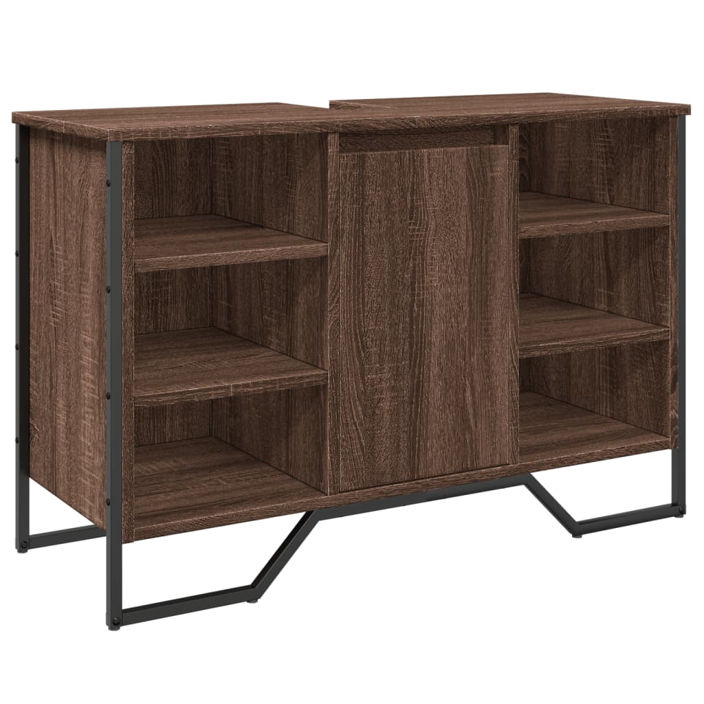 Barna tölgy szerelt fa fürdőszobai mosdószekrény 91x35x60 cm