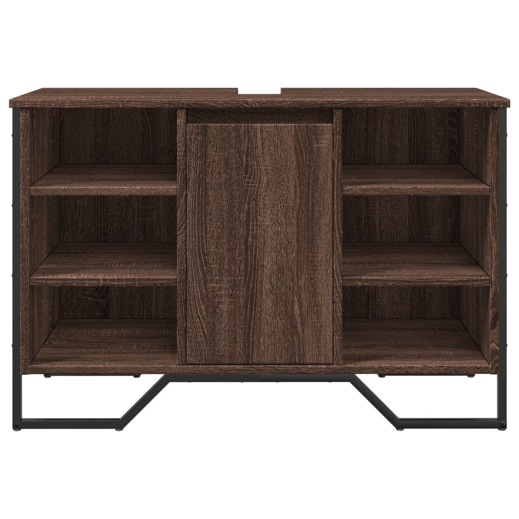 Barna tölgy szerelt fa fürdőszobai mosdószekrény 91x35x60 cm