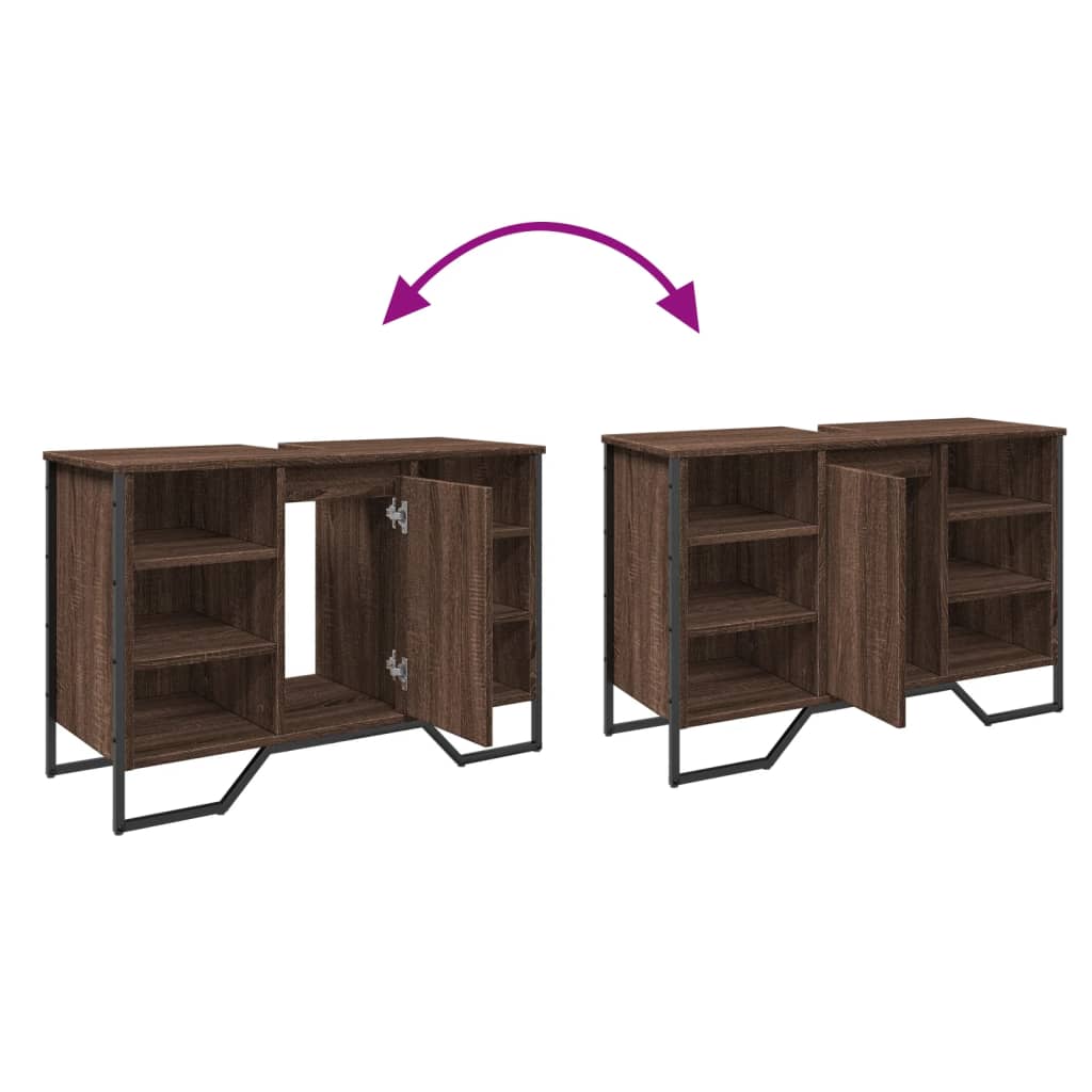 Barna tölgy szerelt fa fürdőszobai mosdószekrény 91x35x60 cm