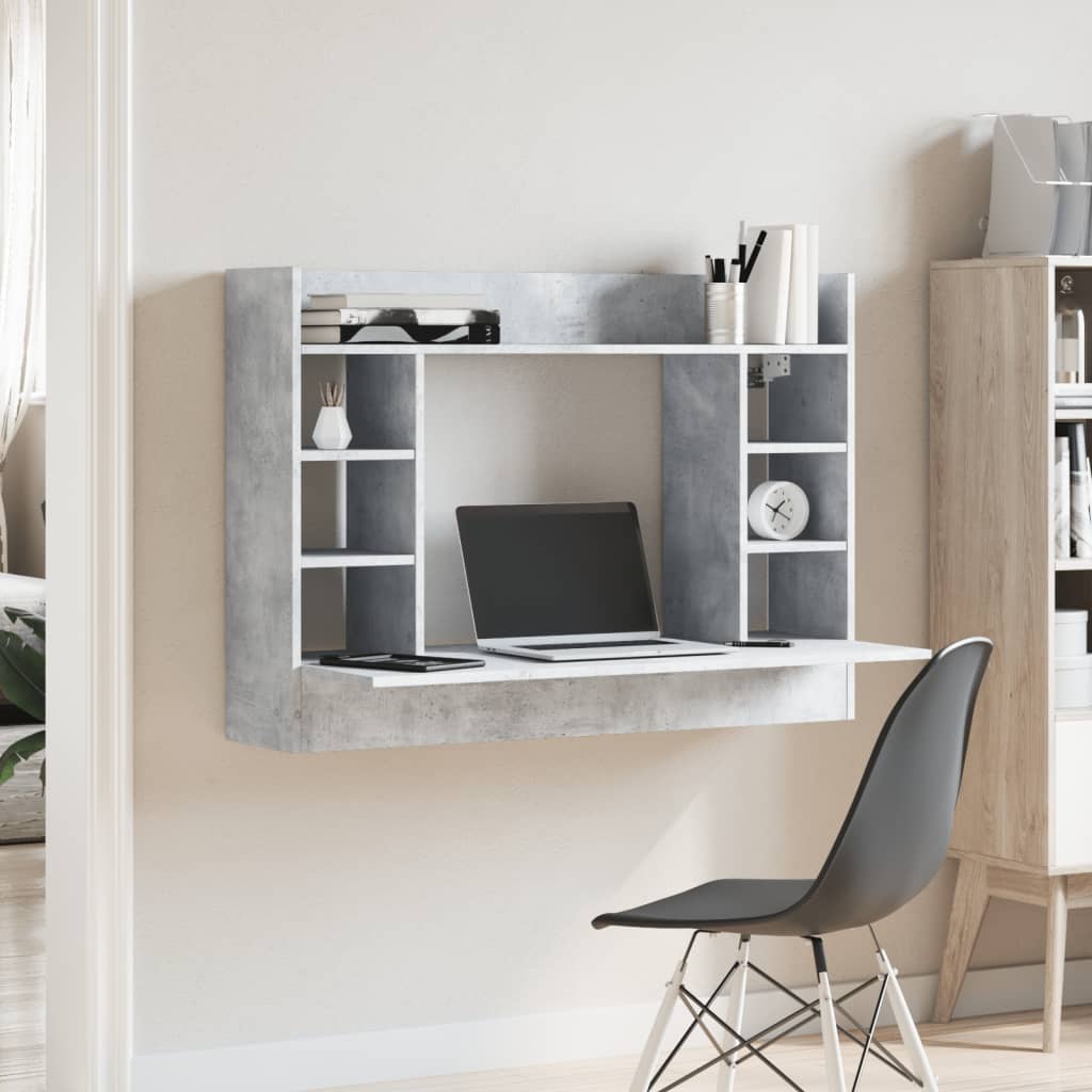 Betonszürke szerelt fa falra szerelhető íróasztal 105x48x75 cm