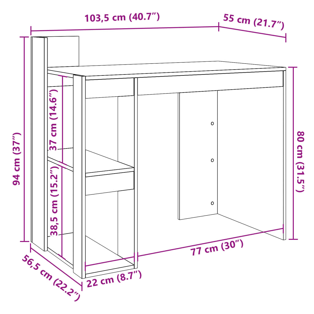 Barna tölgy színű szerelt fa irodai asztal 103,5 x 56,5 x 94 cm Barna tölgy színű szerelt fa irodai asztal 103,5 x 56,5 x 94 cm