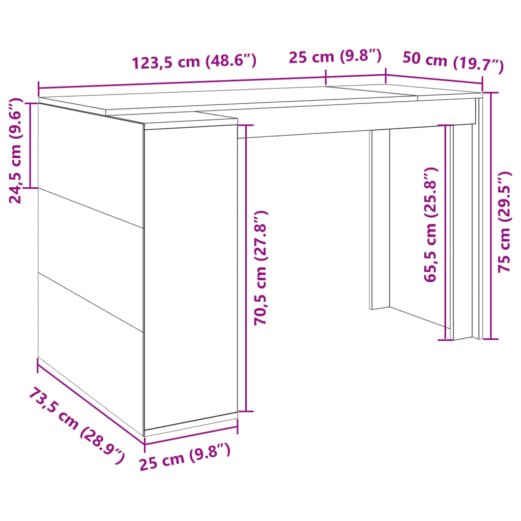 Barna tölgy színű szerelt fa irodai asztal 123,5 x 73,5 x 75 cm