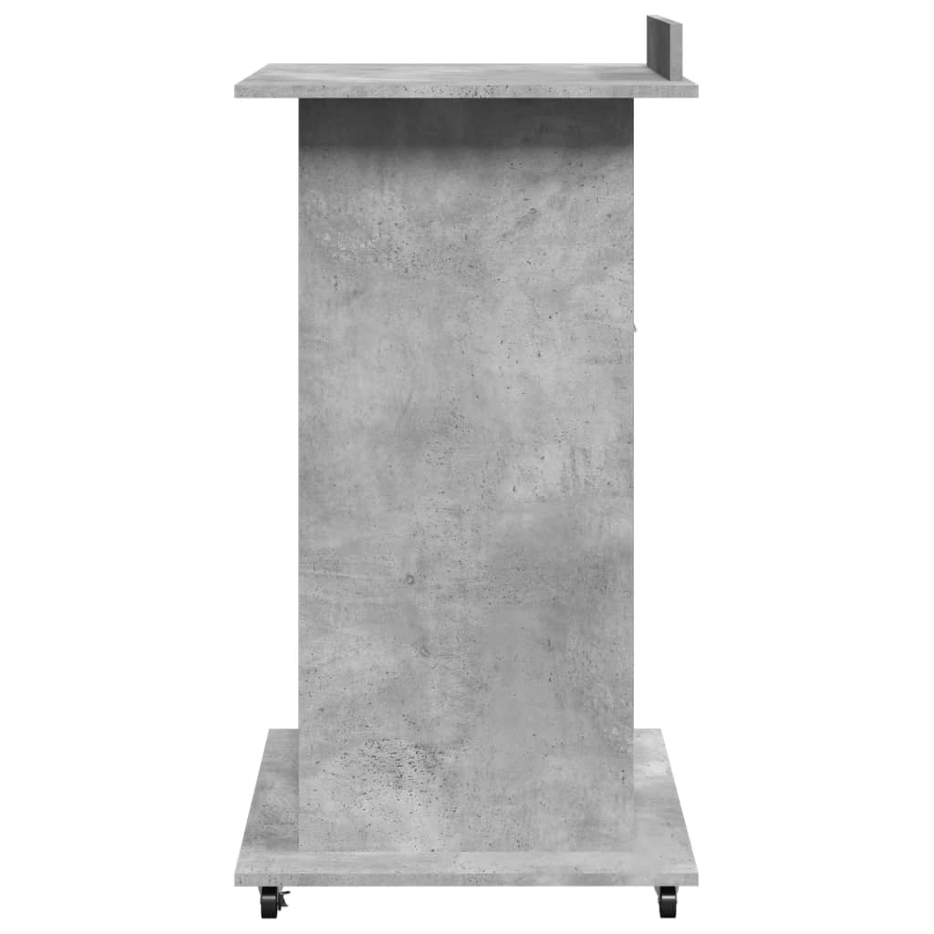 Betonszürke szerelt fa állópult kerékkel és fiókkal 55x55x107cm