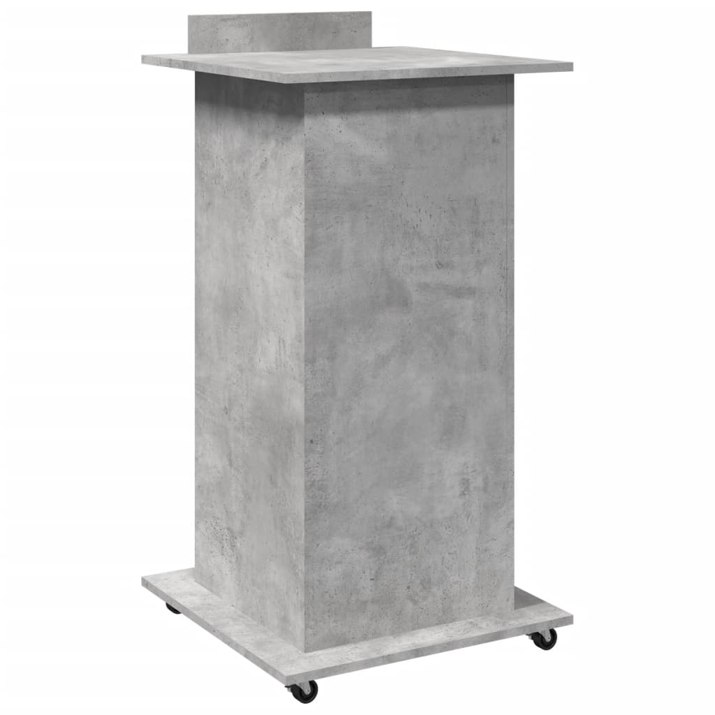 Betonszürke szerelt fa állópult kerékkel és fiókkal 55x55x107cm