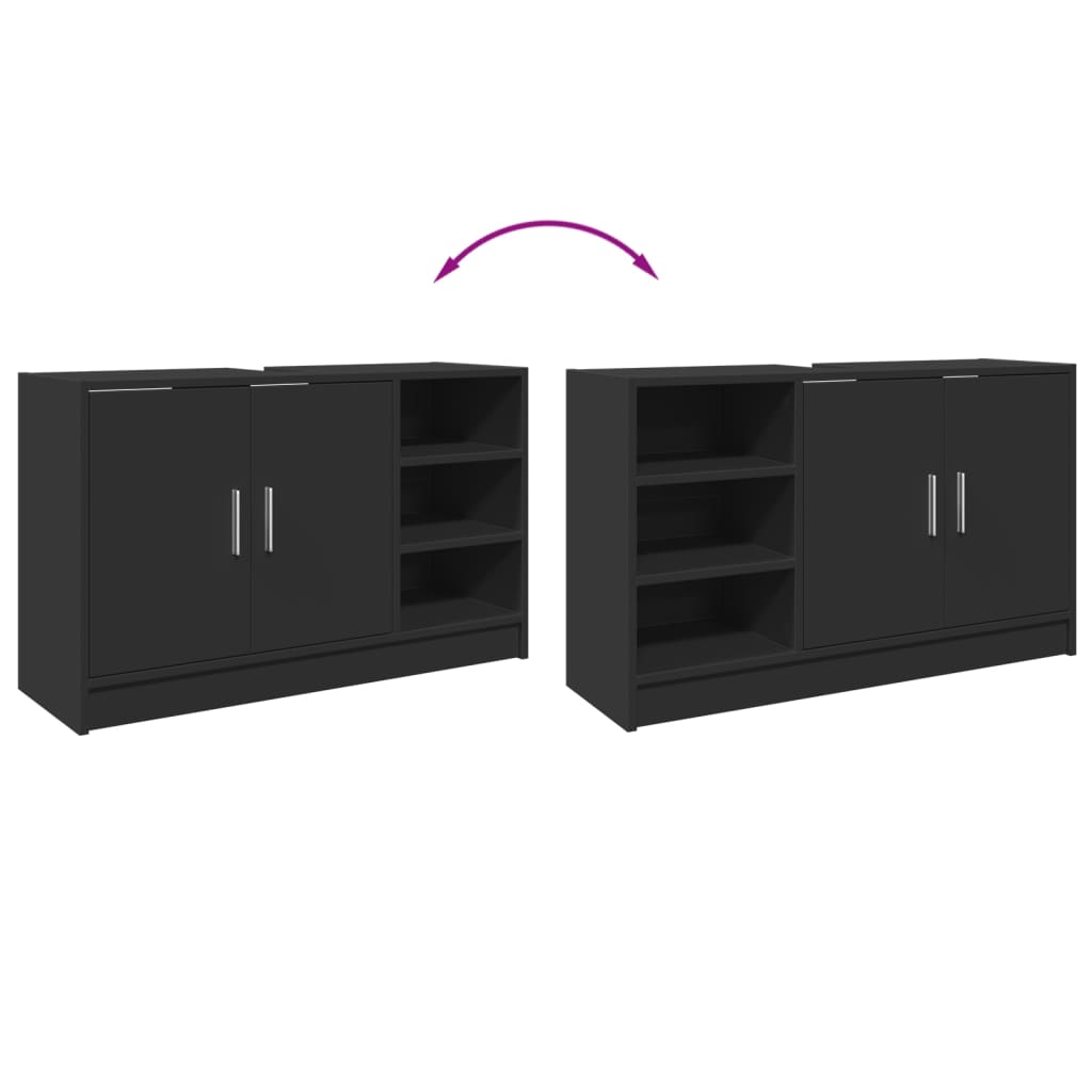 Fekete szerelt fa mosdószekrény 90 x 29 x 55 cm