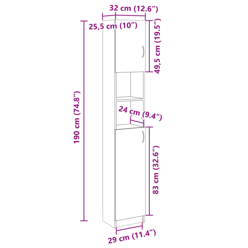 Sonoma tölgy színű forgácslap fürdőszobaszekrény 32x25,5x190 cm Sonoma tölgy színű forgácslap fürdőszobaszekrény 32x25,5x190 cm