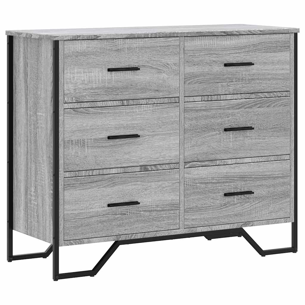 Szürke sonoma színű szerelt fa komód 91 x 35,5 x 74,5 cm