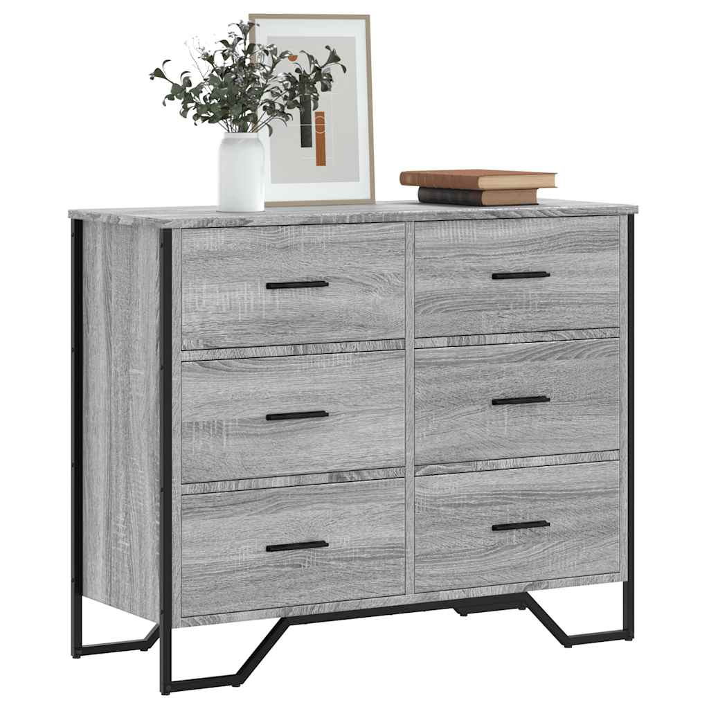 Szürke sonoma színű szerelt fa komód 91 x 35,5 x 74,5 cm