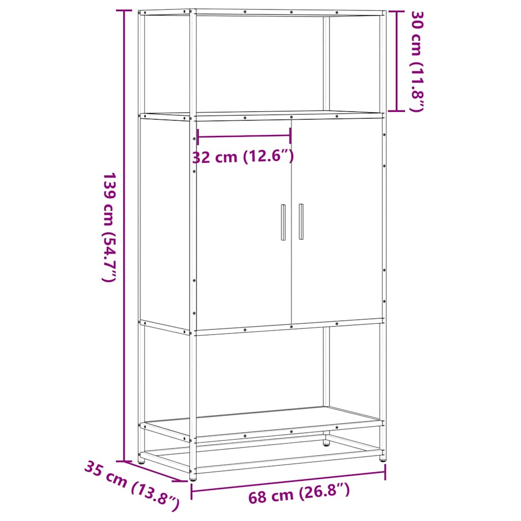 Highboard sonoma tölgy 68x35x139 cm gépelt fa és fém