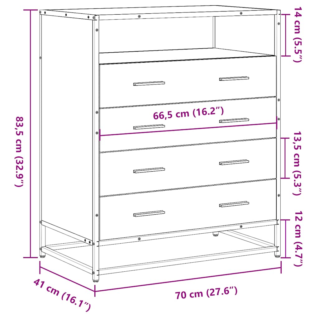 Fekete szerelt fa fiókos szekrény 70x41x70 cm Fekete szerelt fa fiókos szekrény 70x41x70 cm