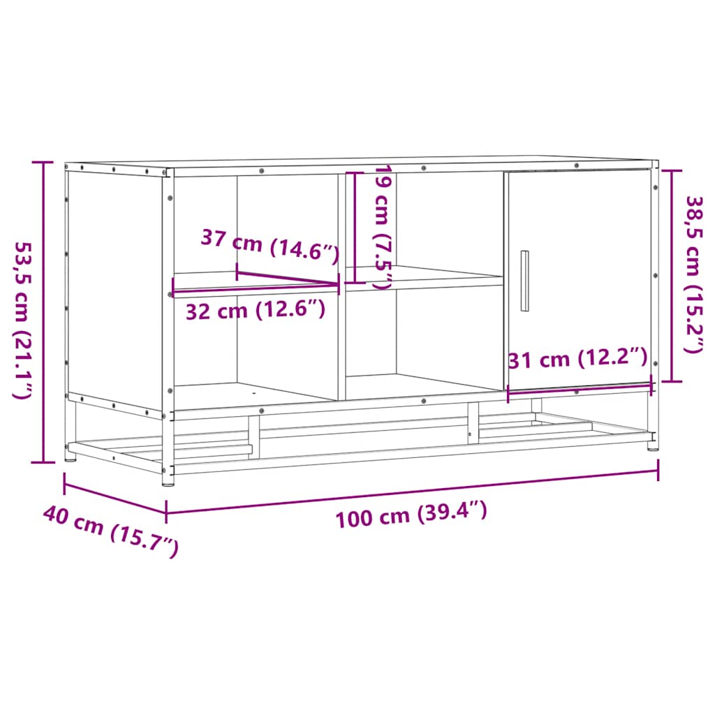 Cipőpad füstölt tölgy 100x40x53,5 cm fából és fémből készült