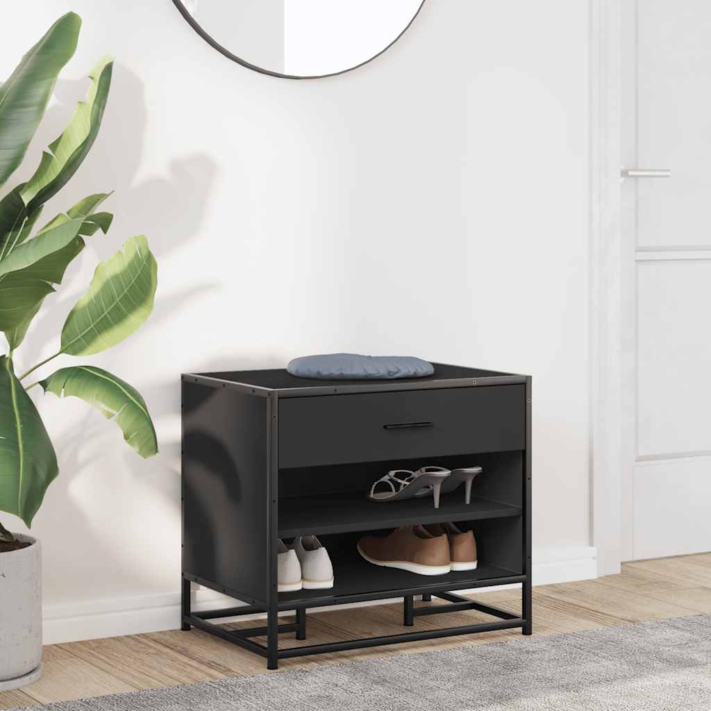 Cipőpad fekete 60x40x53,5 cm fából és fémből készült pad