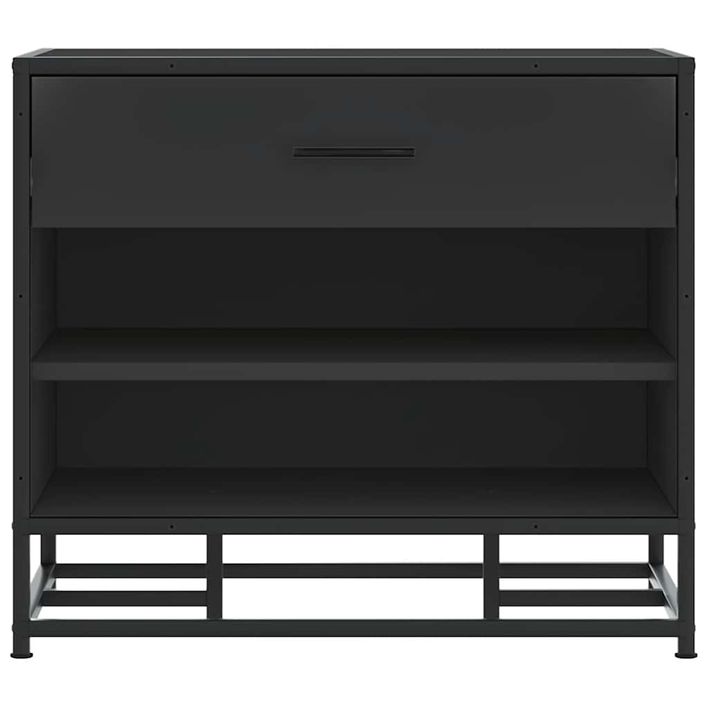 Cipőpad fekete 60x40x53,5 cm fából és fémből készült pad