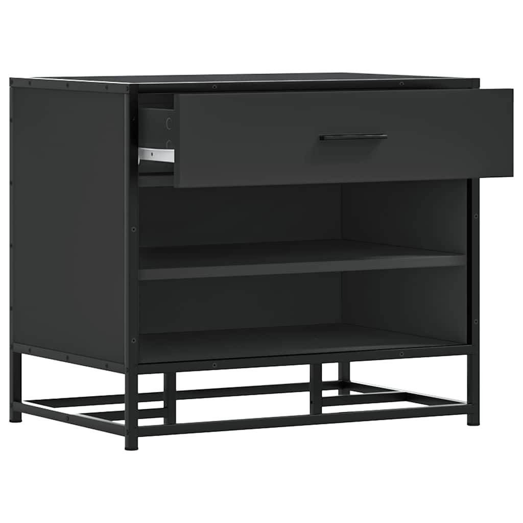 Cipőpad fekete 60x40x53,5 cm fából és fémből készült pad