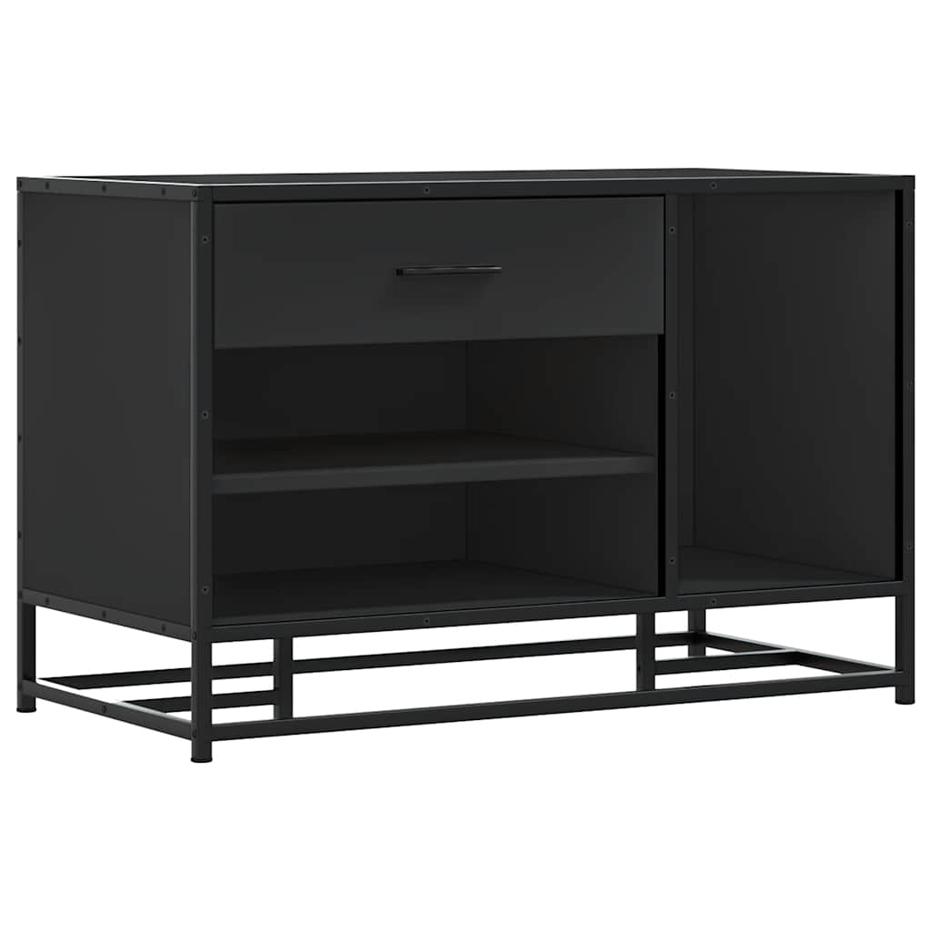 Cipőpad fekete 80x40x53,5 cm fából és fémből készült pad