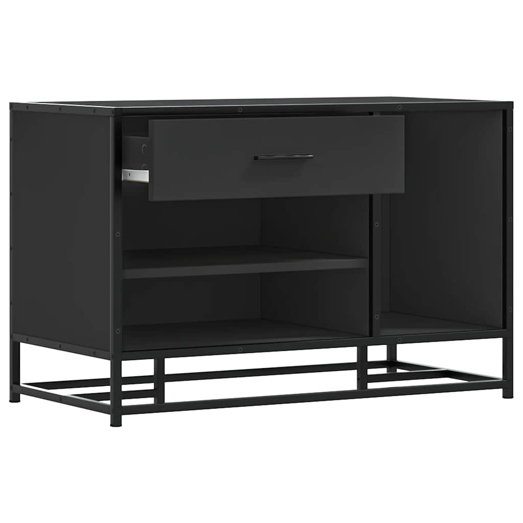 Cipőpad fekete 80x40x53,5 cm fából és fémből készült pad