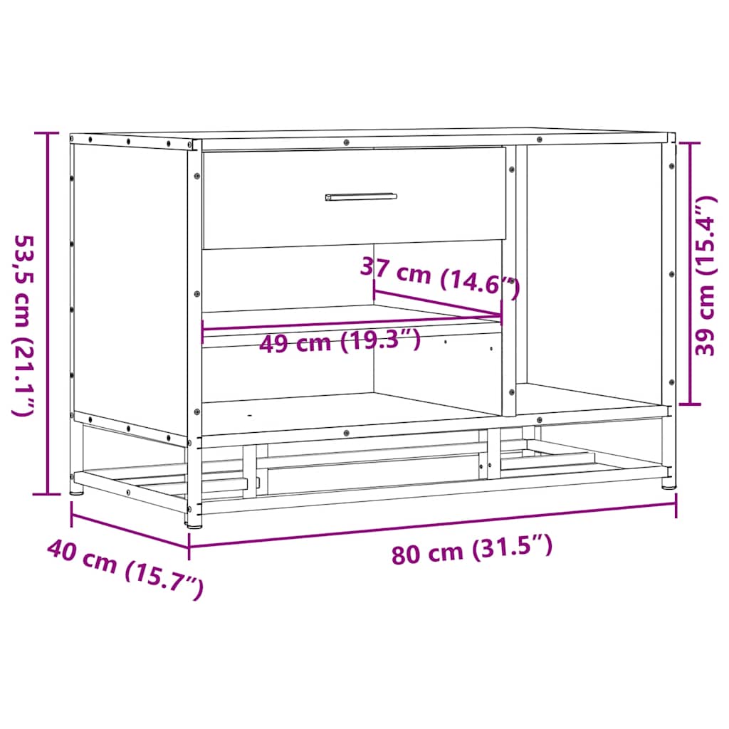 Cipőpad fekete 80x40x53,5 cm fából és fémből készült pad