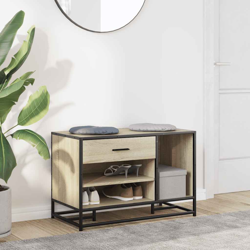 Cipőpad sonoma tölgy 80x40x53,5 cm gépelt fa és fém