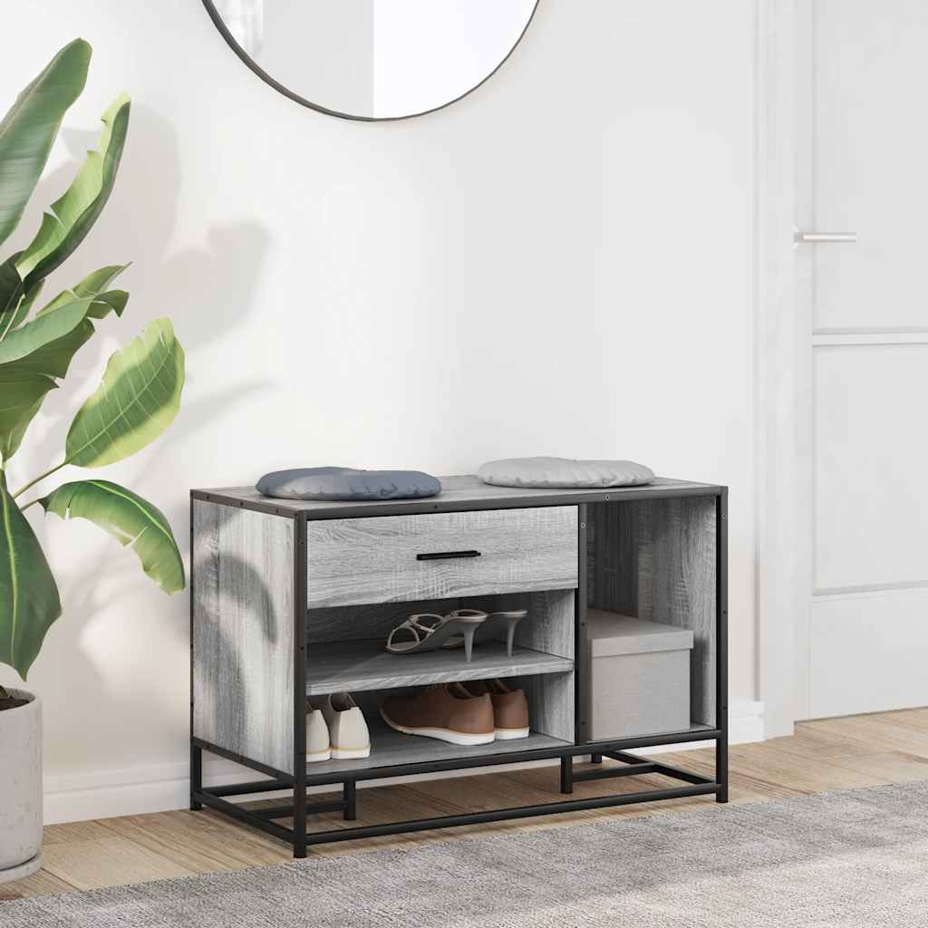 Cipőpad szürke sonoma 80x40x53,5 cm gépi fa és fém