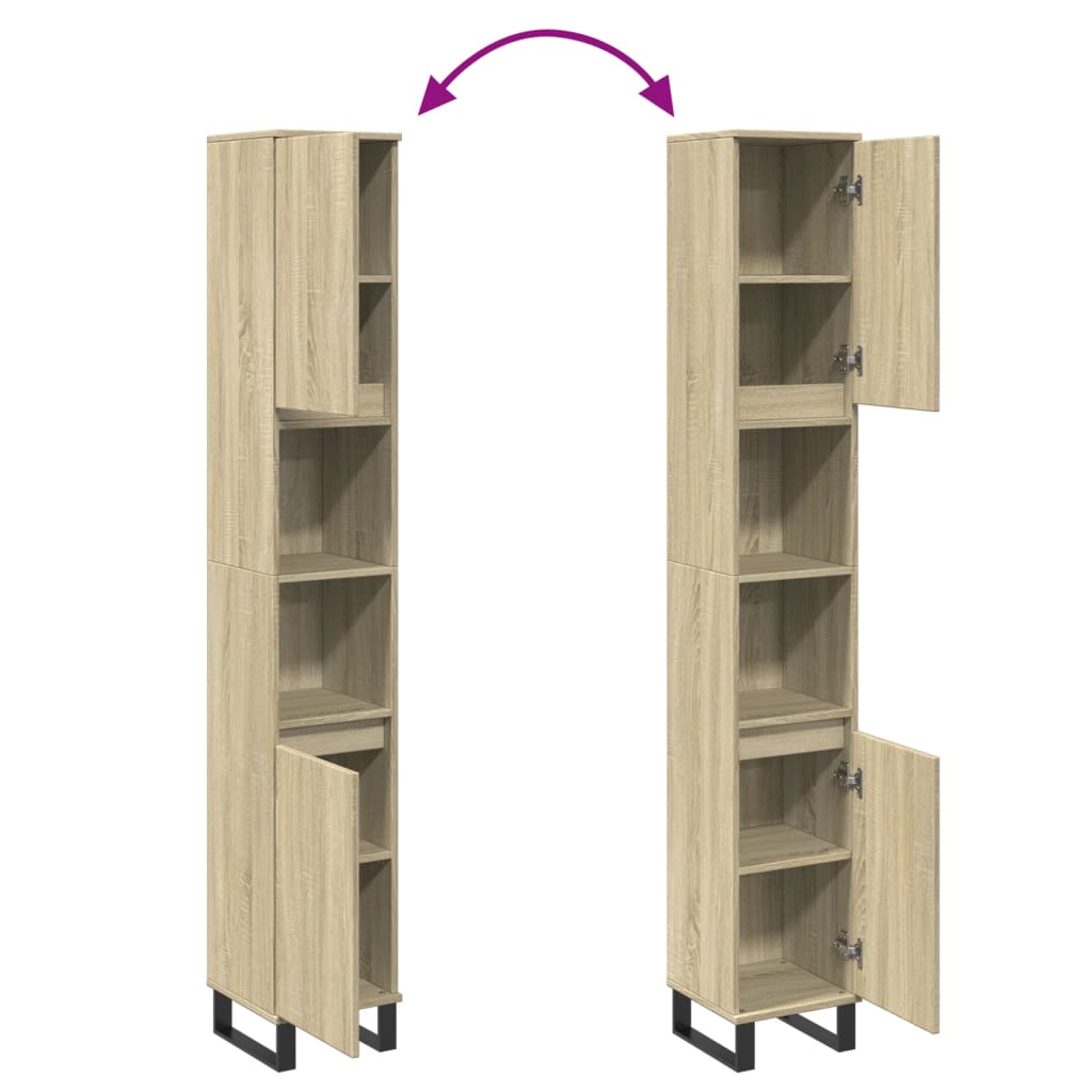 Sonoma tölgy színű szerelt fa fürdőszobaszekrény 30x30x190 cm