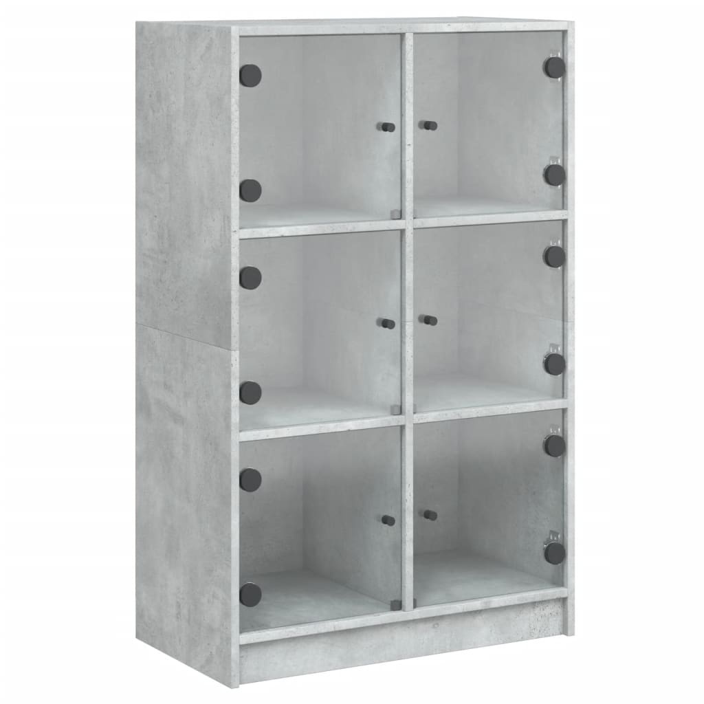 Betonszürke szerelt fa magasszekrény ajtókkal 68 x 37 x 109 cm