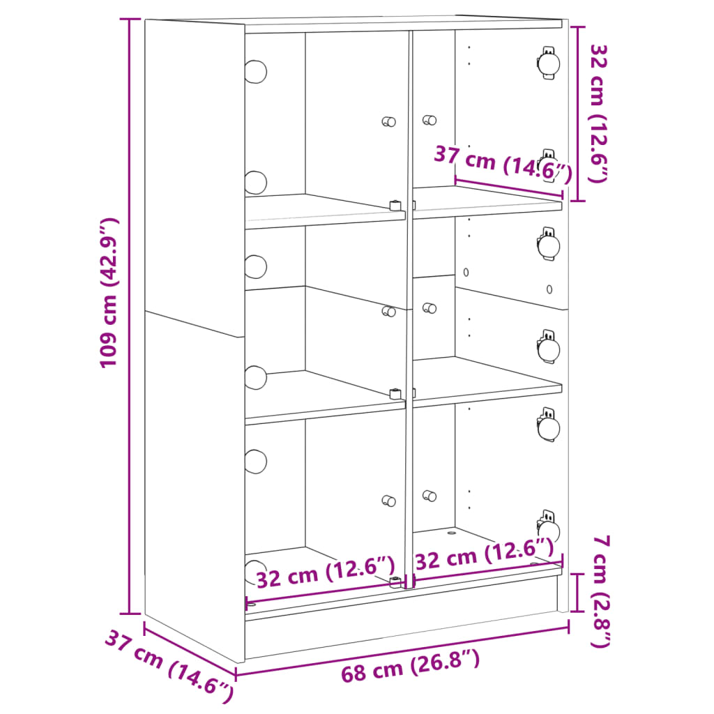Betonszürke szerelt fa magasszekrény ajtókkal 68 x 37 x 109 cm