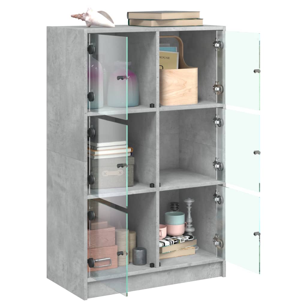 Betonszürke szerelt fa magasszekrény ajtókkal 68 x 37 x 109 cm