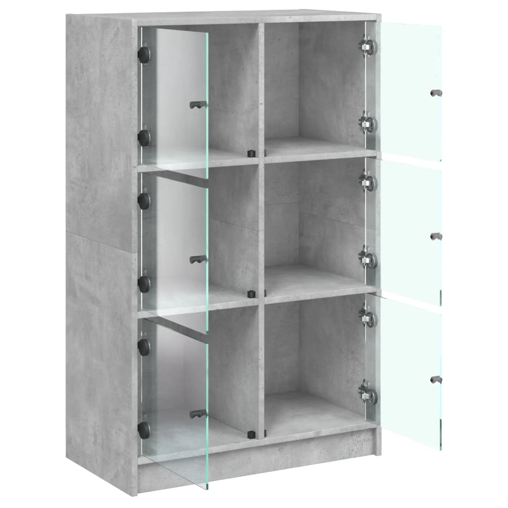 Betonszürke szerelt fa magasszekrény ajtókkal 68 x 37 x 109 cm