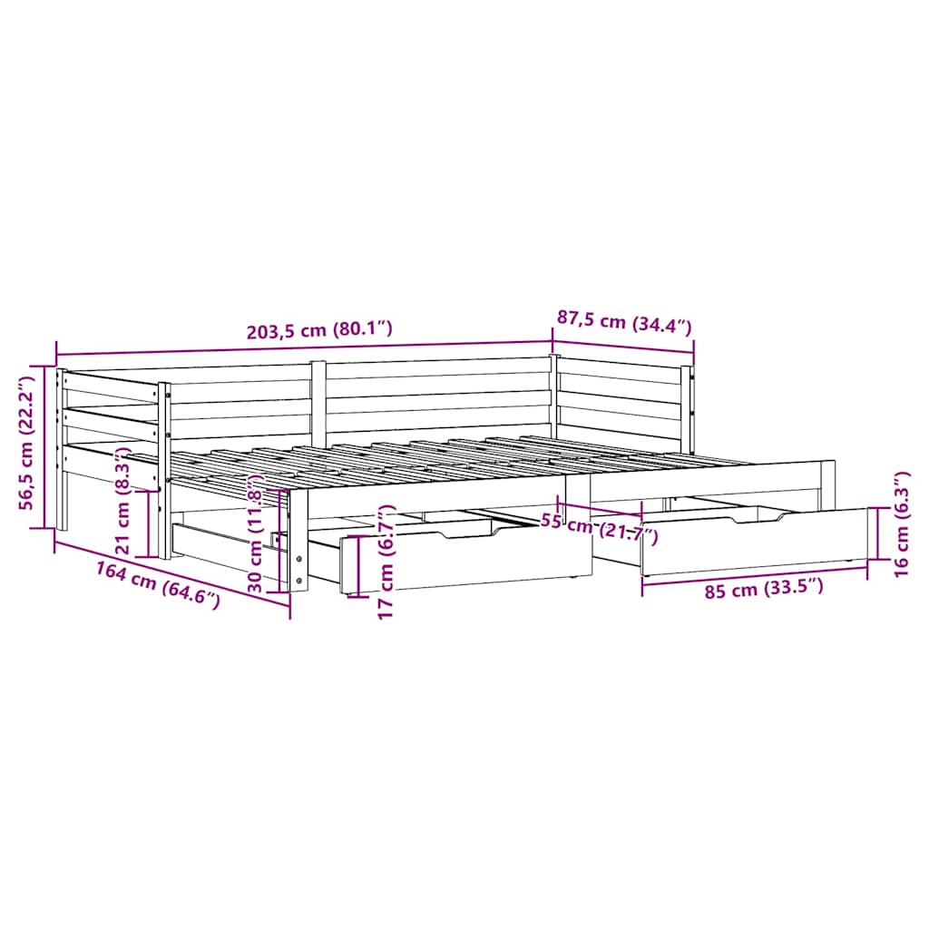 Fehér kihúzható heverő fiókokkal matrac nélkül 80 x 200 cm