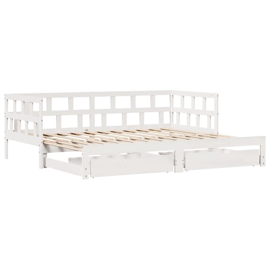 Fehér tömör fenyőfa kihúzható kanapéágy fiókkal 90 x 200 cm