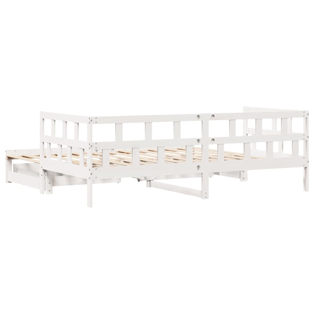 Fehér tömör fenyőfa kihúzható kanapéágy fiókkal 90 x 200 cm