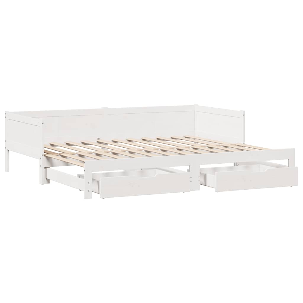 Fehér kihúzható heverő fiókokkal matrac nélkül 90 x 190 cm Fehér kihúzható heverő fiókokkal matrac nélkül 90 x 190 cm