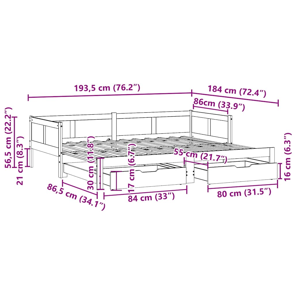 Fehér kihúzható heverő fiókokkal matrac nélkül 90 x 190 cm Fehér kihúzható heverő fiókokkal matrac nélkül 90 x 190 cm