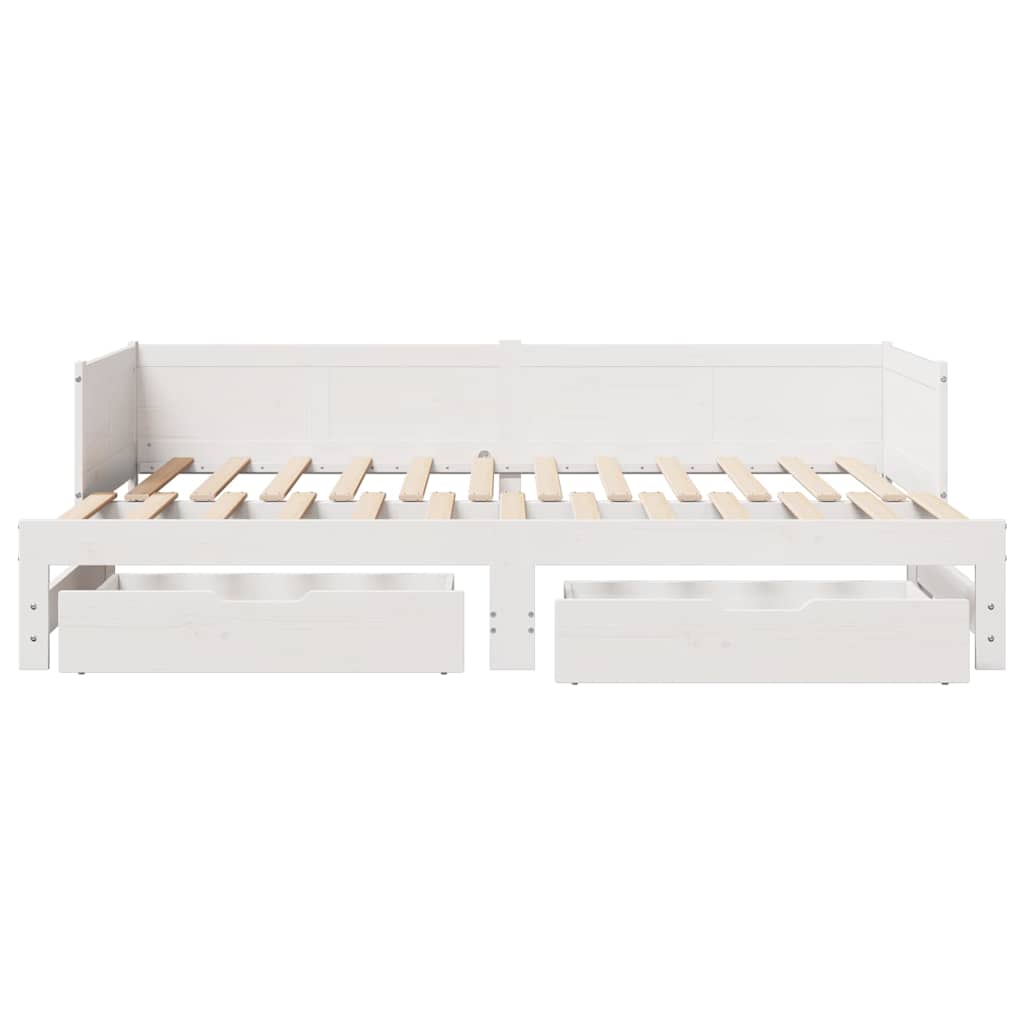 Fehér kihúzható heverő fiókokkal matrac nélkül 90 x 190 cm Fehér kihúzható heverő fiókokkal matrac nélkül 90 x 190 cm